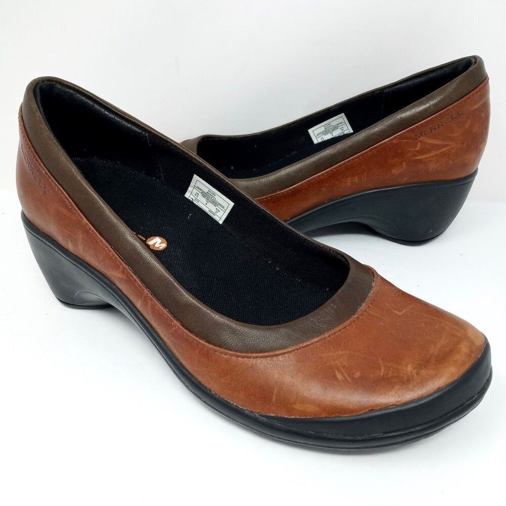 Merrell Veranda Leather Wedge Pumps Comfort Shoes Size 6.5 Brown Non slip